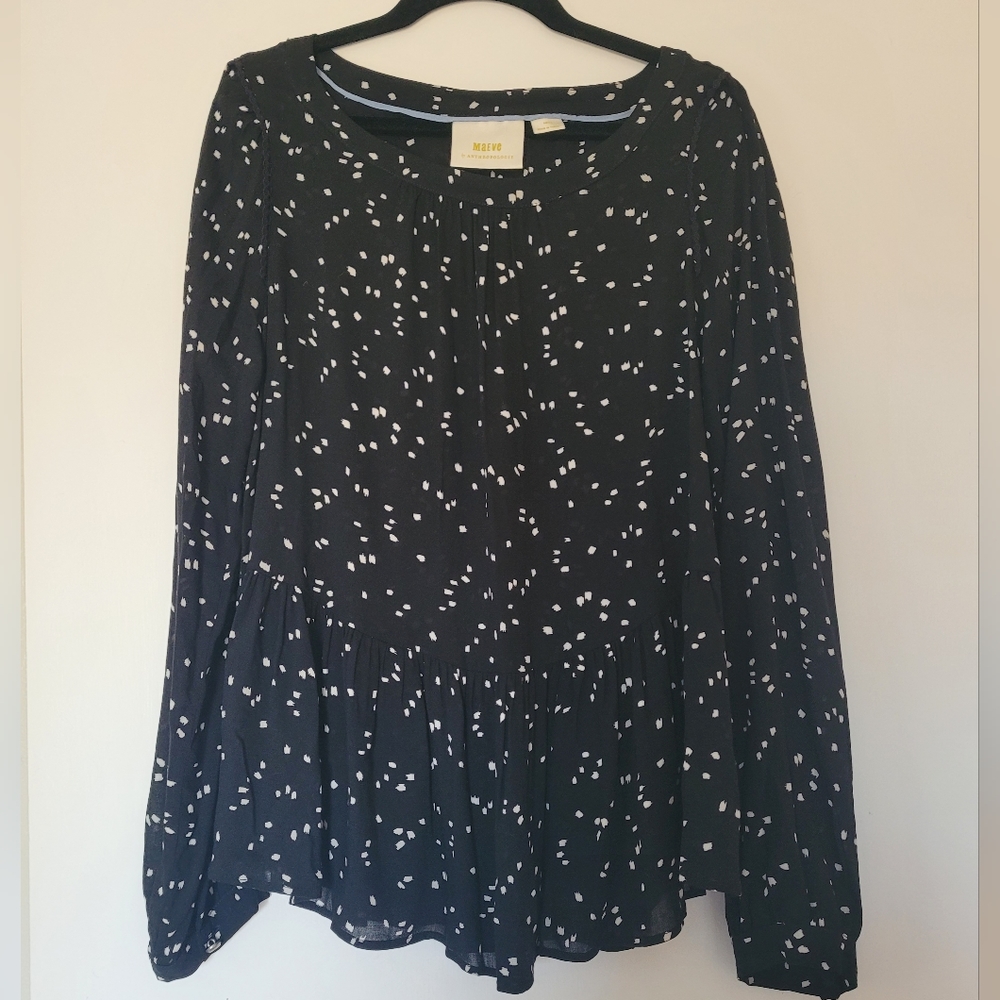 Anthropologie Maeve Cheyenne Peplum Semi Sheer Blouse Polka Dots Sz S